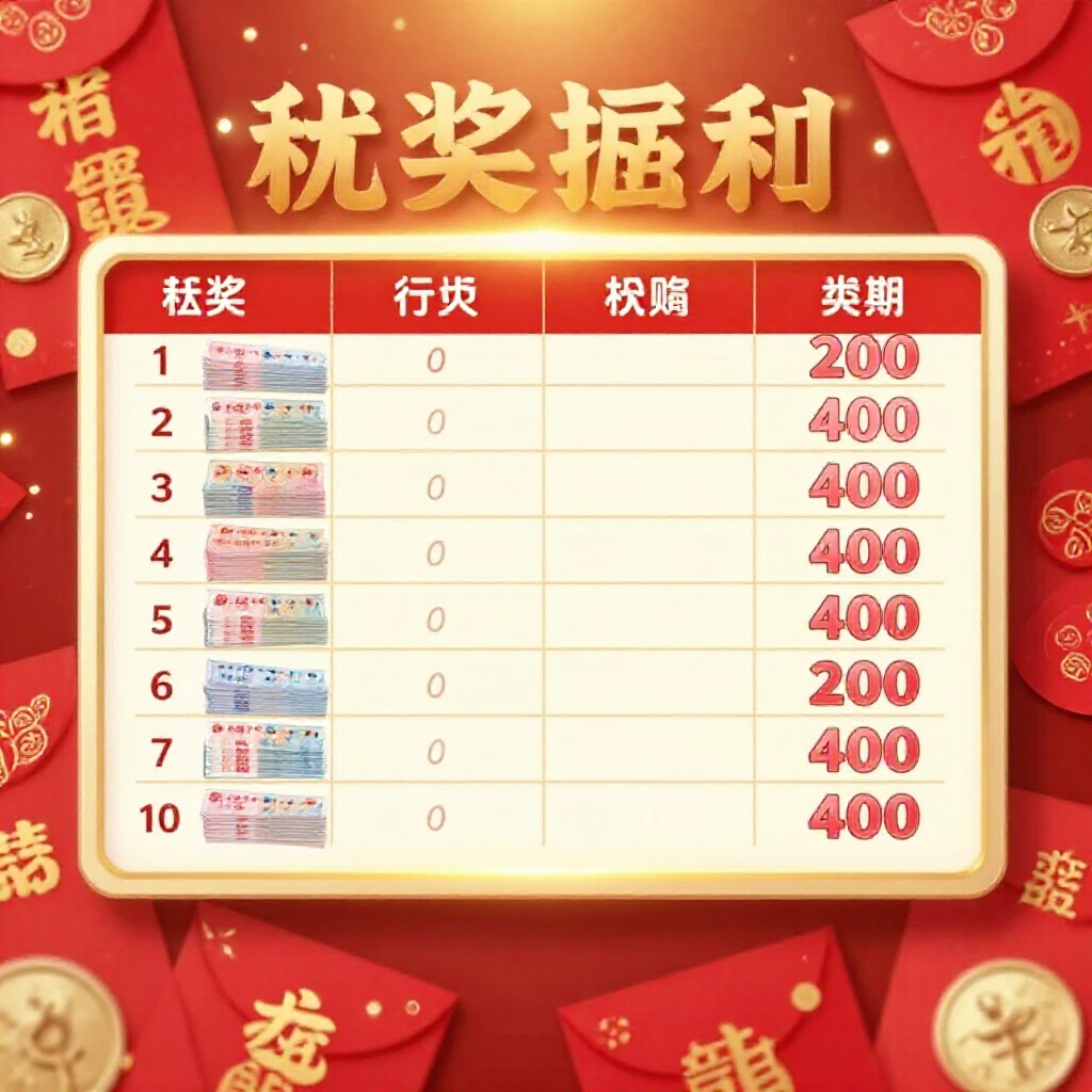 prize chart table displaying 200 yuan for 6 in 4 normal period and 400 yuan bonus period stacks of taiwanese lottery notes and coins festive red envelopes background bright golden lighting