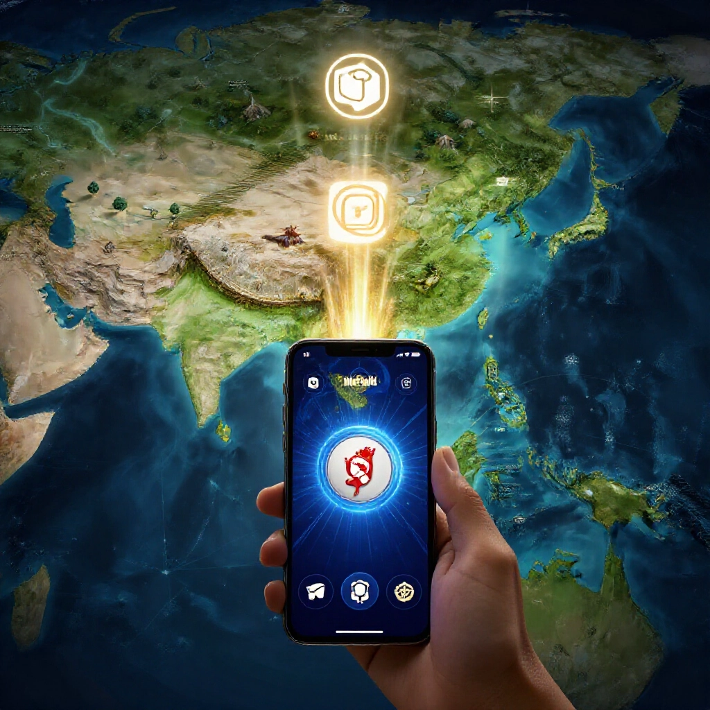 Evolving digital landscape showing shift from MMORPG fantasy worlds to mobile gambling apps with Taiwan company icons expanding across Southeast Asia and US maps under dynamic light effects