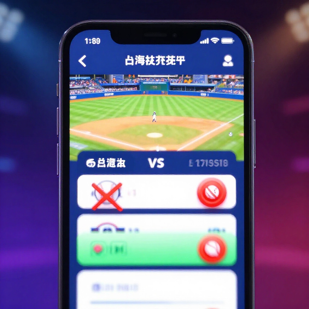 台灣運彩App畫面顯示棒球賽事,不讓分與總分大小選項被紅色禁止圖示擋住,明亮介面帶動感燈光