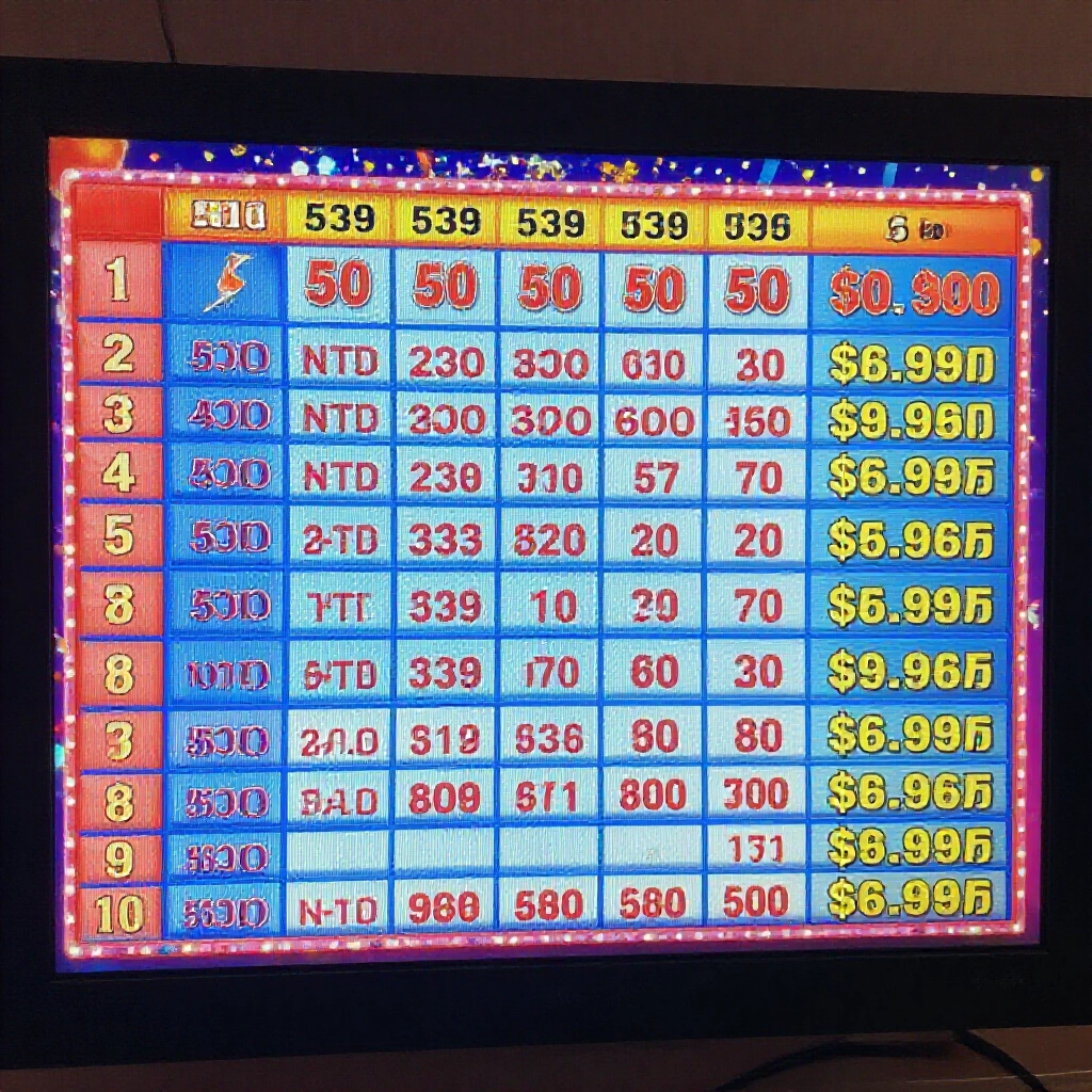 數位螢幕顯示539獎金階梯，從50元二碼到800萬頭獎，背景節慶彩屑飛舞