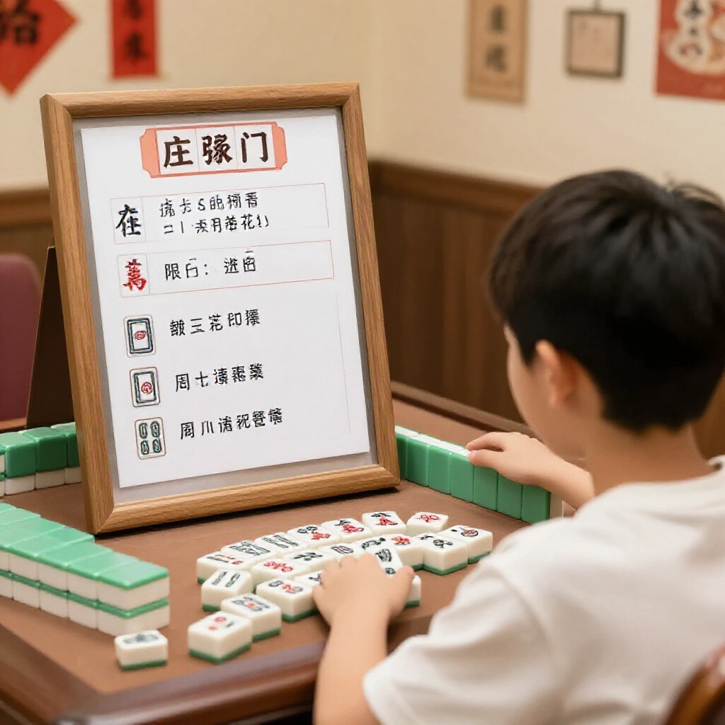 新手望著基礎台表,莊家自摸門清花風列木桌,麻將牌散溫馨房