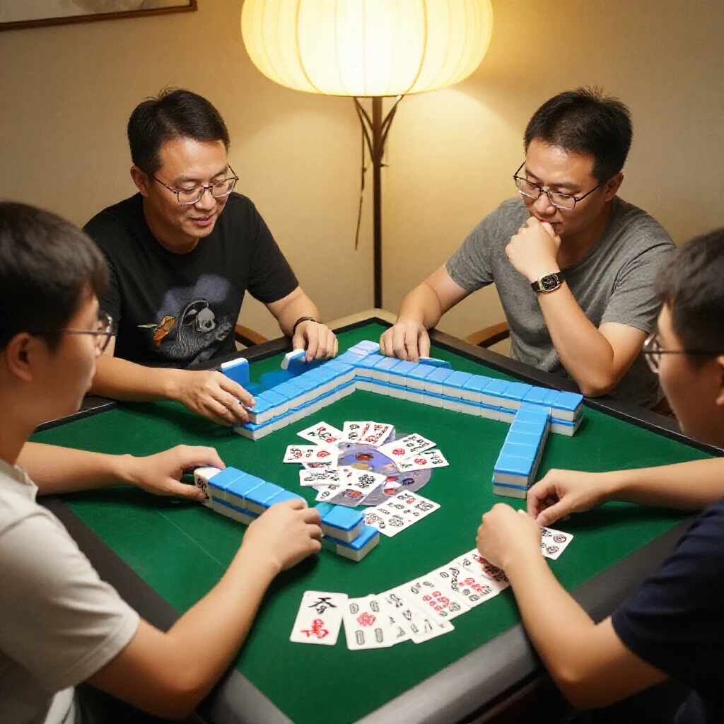 台灣牌友圍桌熱議底錢台數,花風牌鋪在燈光柔和的綠桌上