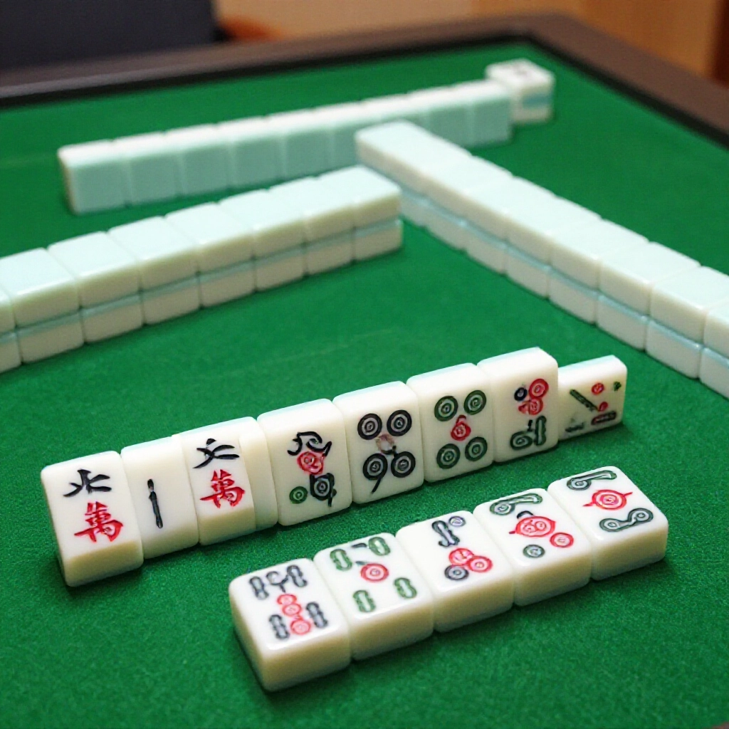 台灣麻將平胡基本牌型,順子如 123 萬、456 筒與數牌將眼,在綠氈桌上柔和燈光下呈現簡潔結構