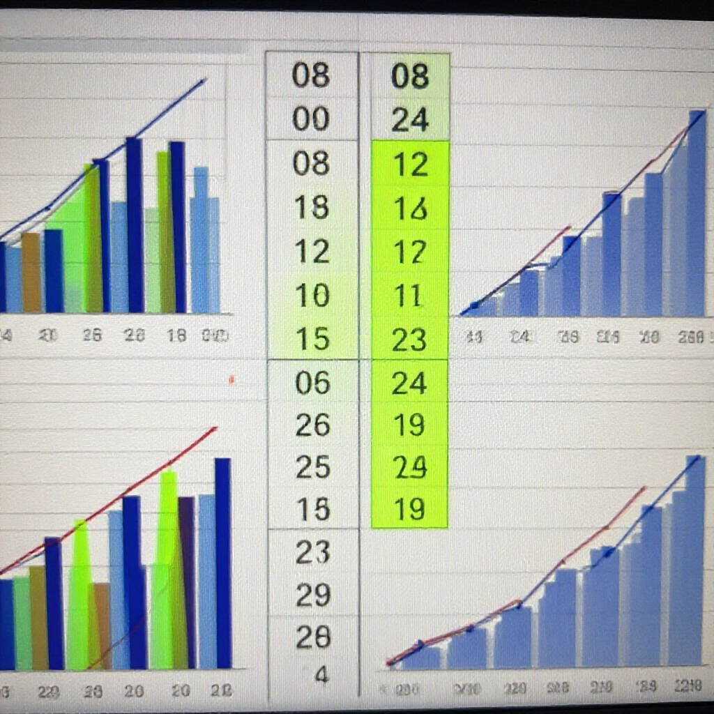 螢幕上的統計表突出如08引向12和24的數字，伴隨頻率柱狀圖和機率趨勢圖，用於大樂透拖牌分析