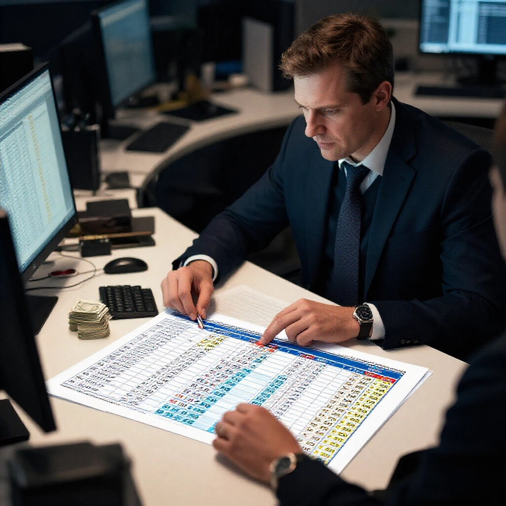 analyst reviewing favorite and underdog odds charts with money flow in a modern office setup