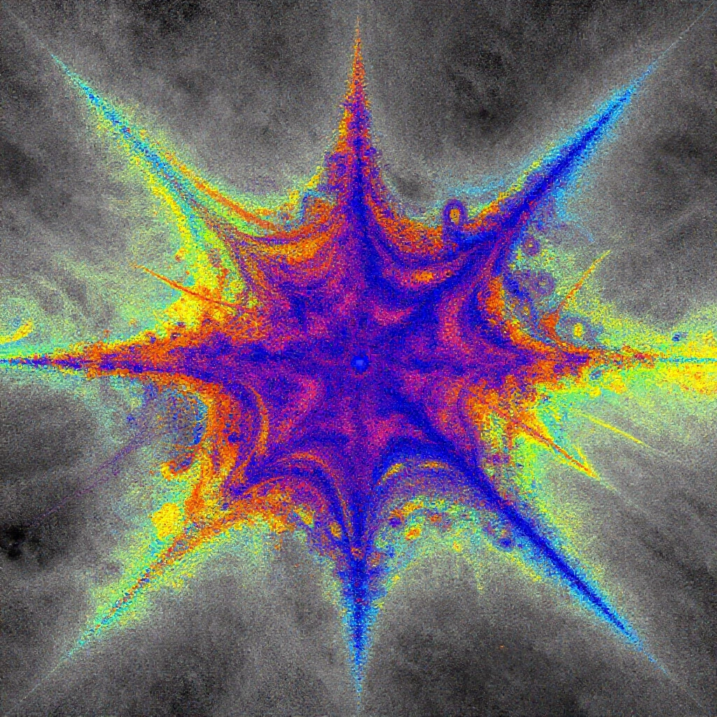 Abstract probability waves illustrating random distribution of lottery draws with clustered hot zones and sparse cold voids in cosmic particle simulation style