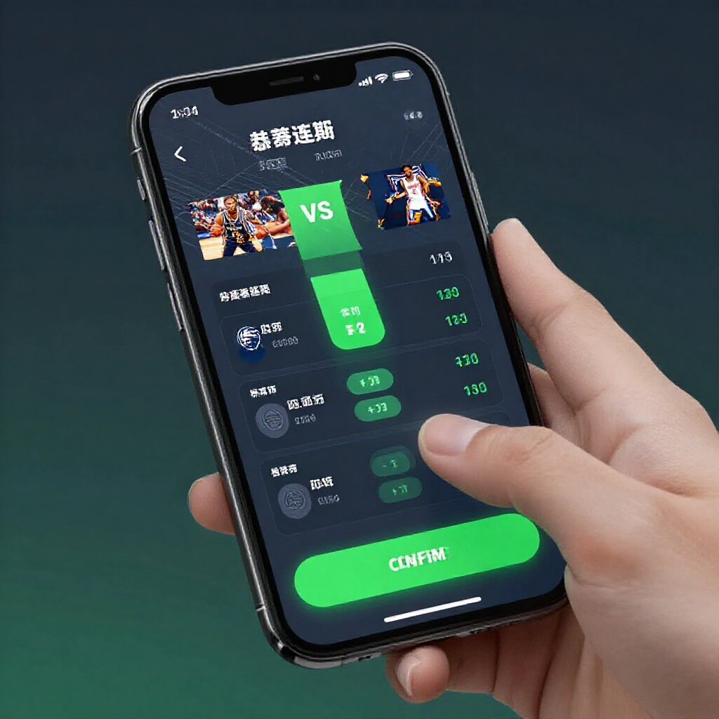 手機運彩App介面,顯示籃球賽即時賠率,用戶手指停在確認按鈕上