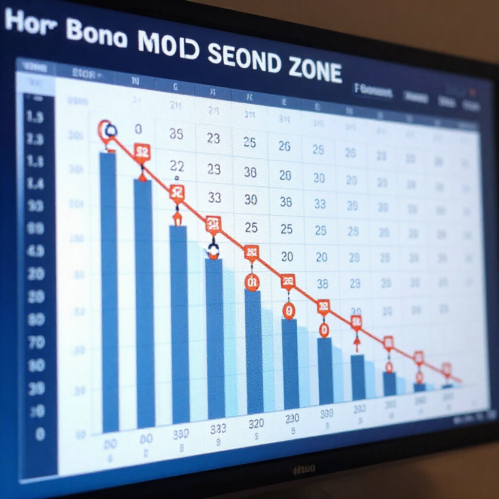 Statistical graph showing hot and cold number trends for lottery second zone with rising bars for frequent appearances and descending lines for long absences on modern digital dashboard