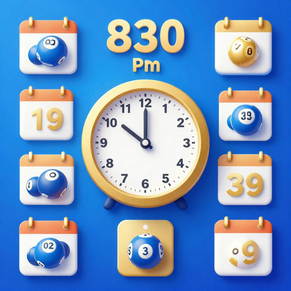 藍金活潑資訊圖：539時鐘8:30、五球01-39、一週一至六開獎行事曆