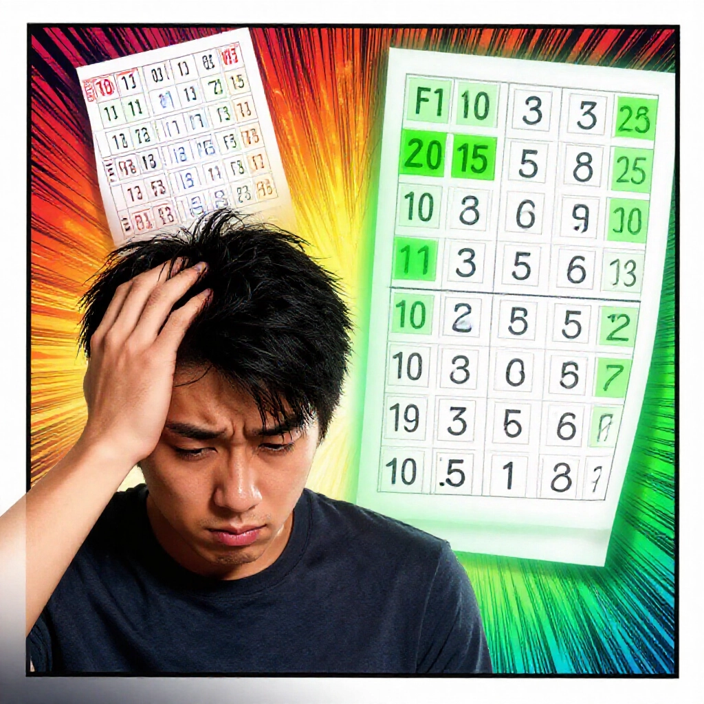 困惑玩家抓頭看彩票,只中兩個第一區號碼無獎,旁邊綠光顯示正確1+1中獎組合,漫畫風格鮮明對比