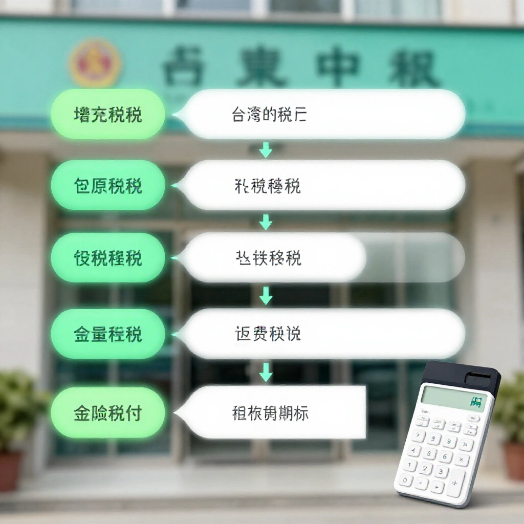稅金扣除步驟流程圖,從頭獎金額經所得稅與印花稅至實拿金額,計算機顯示台灣銀行背景,成功綠色強調精準財務氛圍
