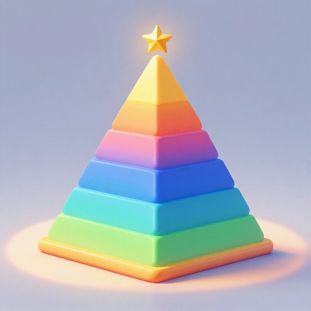 彩色金字塔圖表展示機率層次,從低獎勵到高獎勵,三星中獎為金色頂峰,鮮豔漸層與柔光效果
