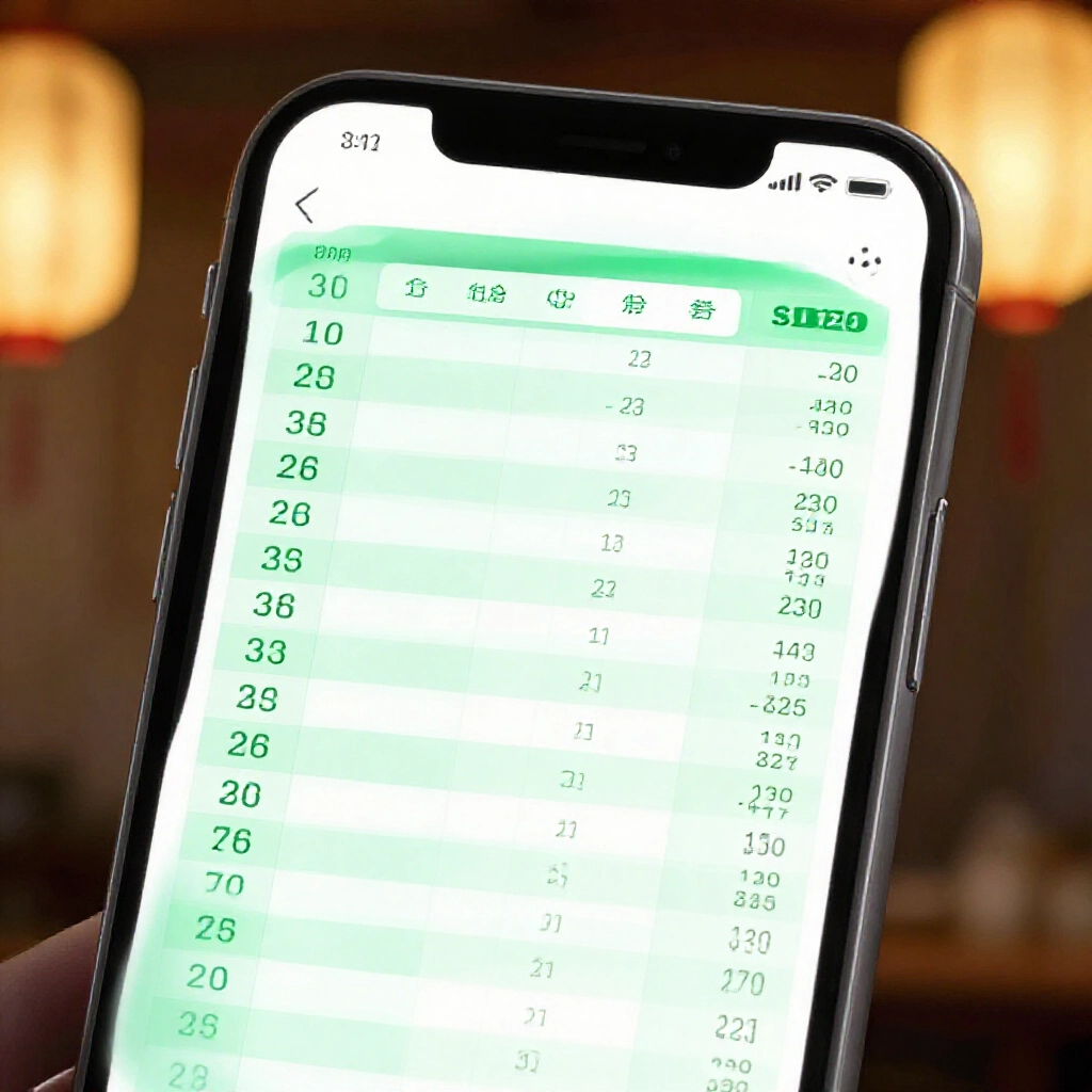 智慧型手機螢幕顯示高解析度注數表格，綠白配色列出組合成本與總額，背景有台灣燈籠柔光