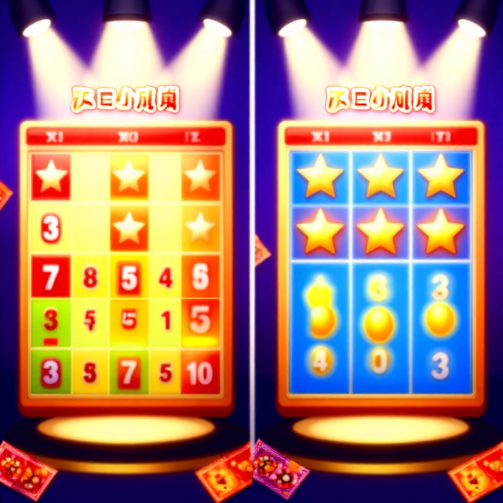 彩色並排比較表格照亮賓果三星電選平時與加碼翻倍獎金,紅色強調金色點綴,周圍散落台灣彩券票券