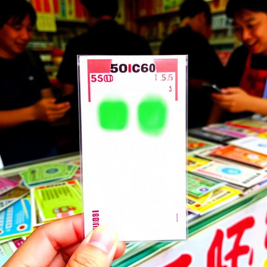 充滿活力的今彩 539 彩券,綠色高亮兩個號碼,在陽光普照的台灣店面櫃檯上展示,周圍環繞彩色彩券和興奮的顧客