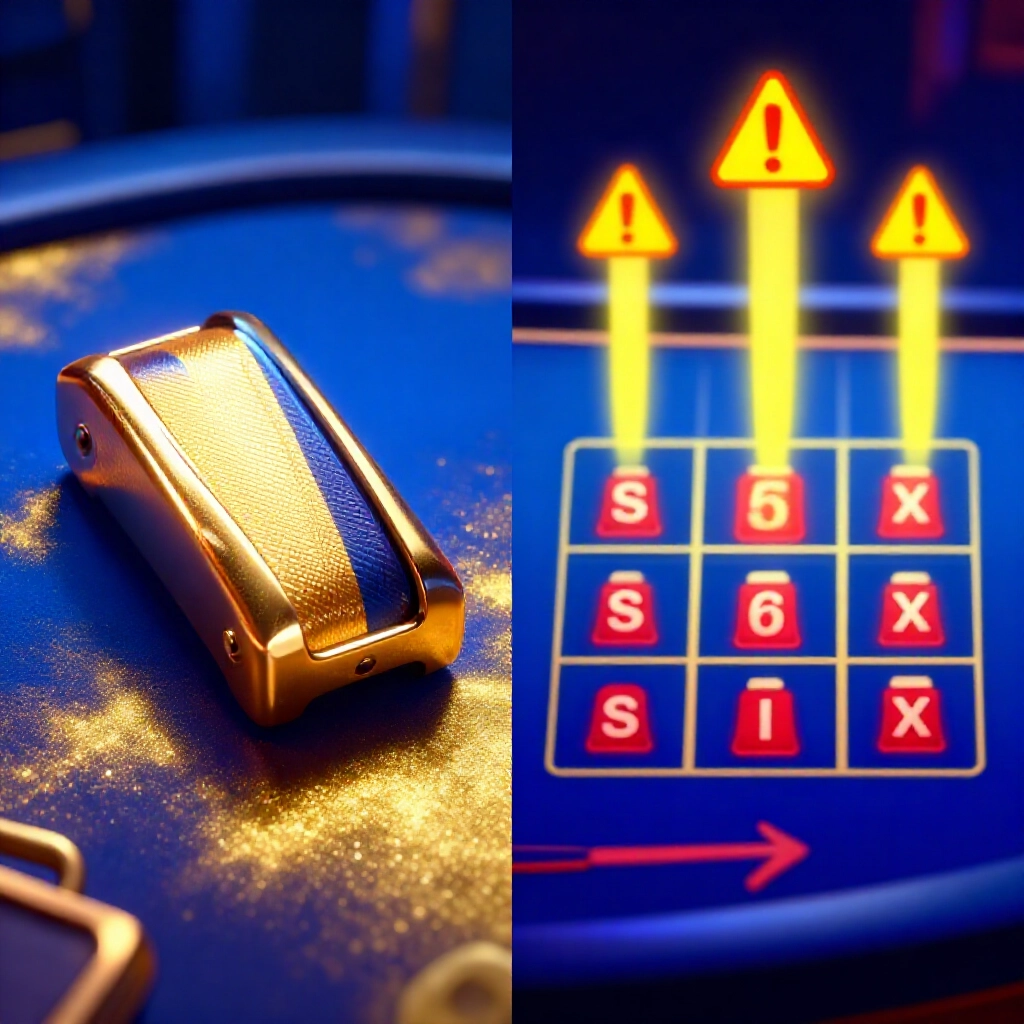 動態分裂視圖資訊圖,對比傳統百家樂牌靴與 Super 6 變體,免傭桌上升警告訊號,深藍閃耀金氛圍