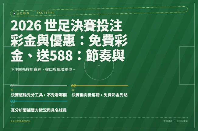 2026 世足決賽投注彩金與優惠：免費彩金、送588：節奏與情境角度 資訊圖封面