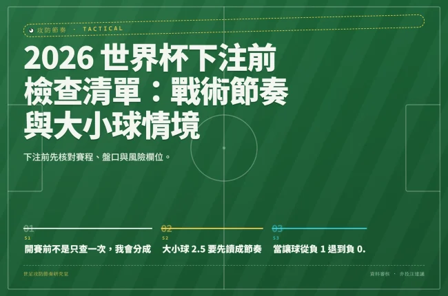 2026 世界杯下注前檢查清單：戰術節奏與大小球情境 資訊圖封面